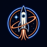 Space Camp logo — neon rocket in orbit