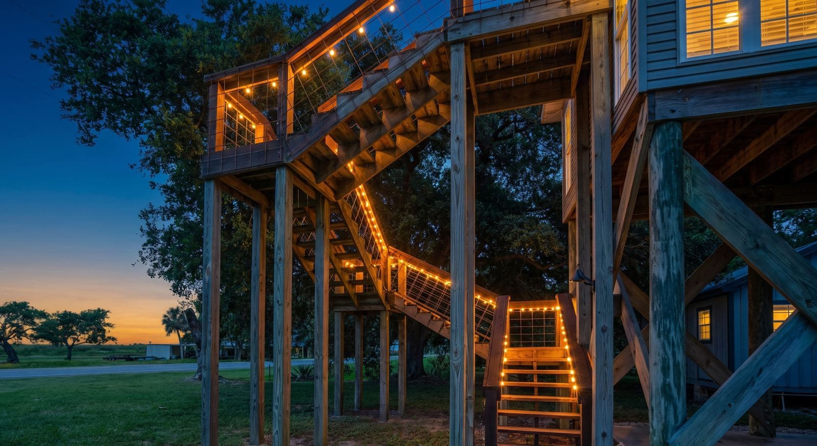 Timber stair to the deck